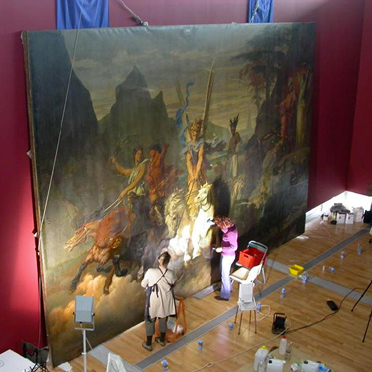 Restauration sur place de la couche picturale de la toile intitulée 