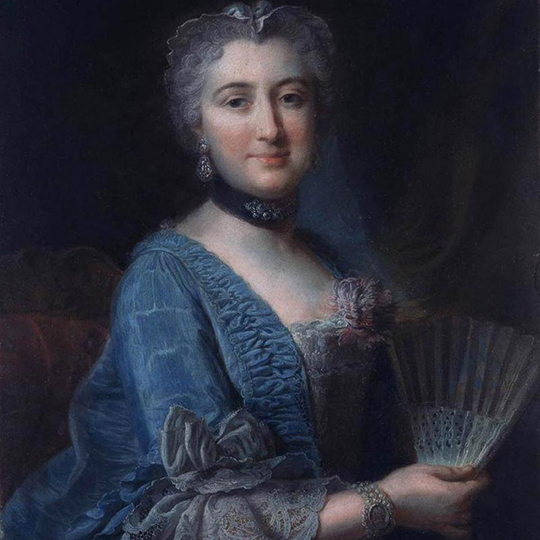 Portrait de dame en bleu et à l'éventail à demi-ouvert (détail)