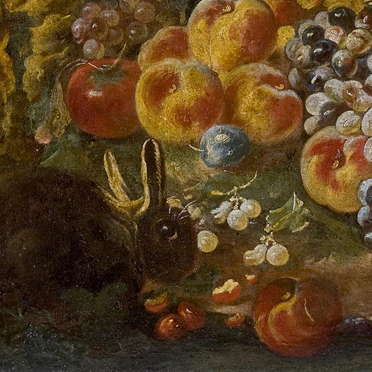 Fleurs, fruits et un lapin (détail)